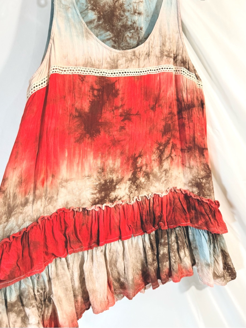 Entro Vibrant Tie Dye Tank Top With Ruffled Tiers With Crochet Trim Detailing - Picture 5 of 11